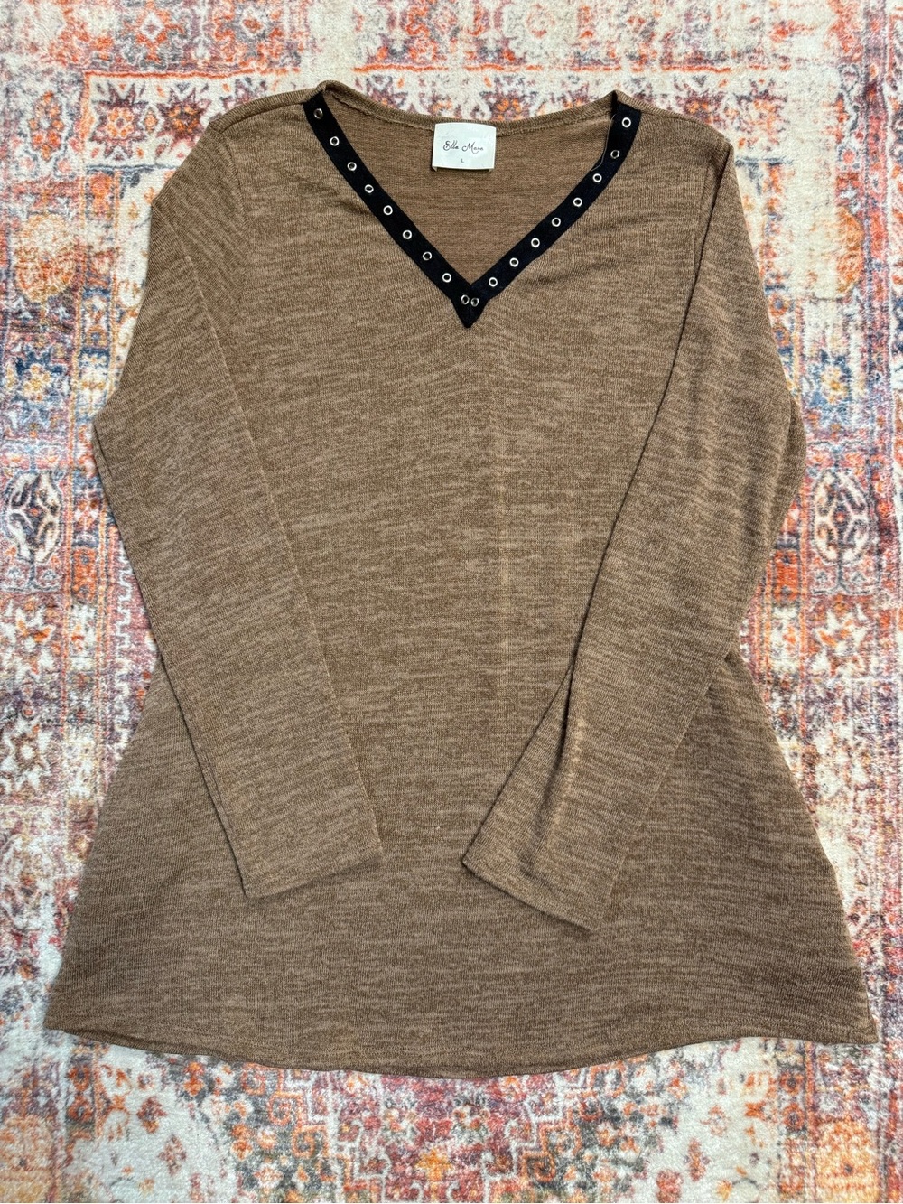 Ella Mara Brown Tunic Knit Top w/ Pockets Size Large